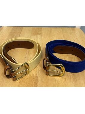 Bundle of 2 Torino Canvas/Leather Belts (Blue & Yellow) with Gold Brass Buckles